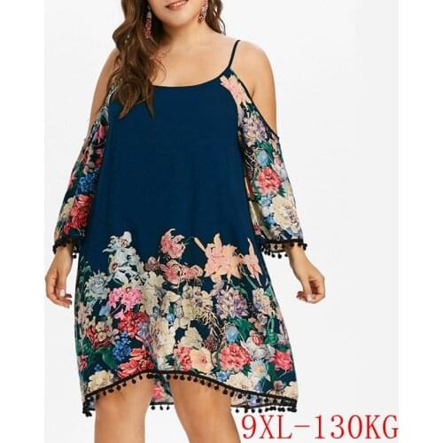 Summer plus size strap dress 6XL 7XL 8XL 9XL bust 143CM fashion plus size women loose strap strapless print dress