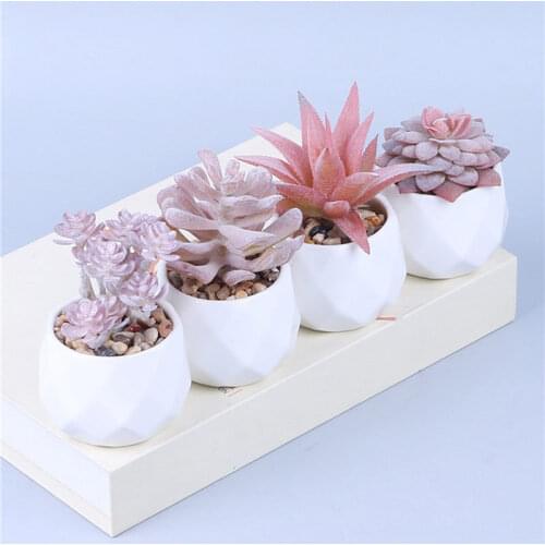 1PCS Creative Mini Faux Succulent Decor Succulent Plants Potted Plants Fake Simulation Plants with Pots for Living Room Home U3
