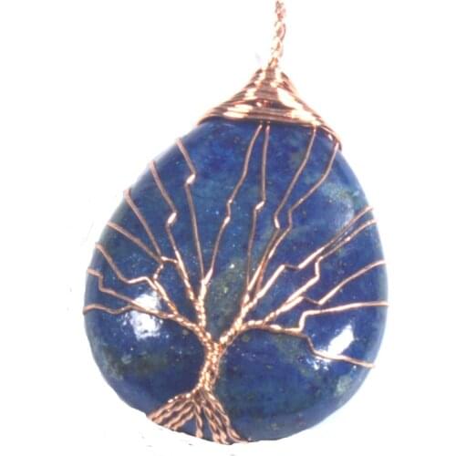 100-Unique 1 Pcs Rose Gold Color Wire Wrap Water Drop Pendant Lapis Lazuli Ethnic Style Jewelry