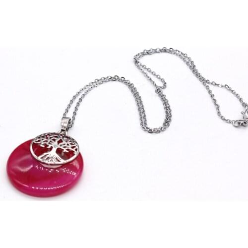 100-Unique 1 Pcs Silver Plated Tree Rose Red Agates Pendant Link Chain Necklace For Valentines Day Gift