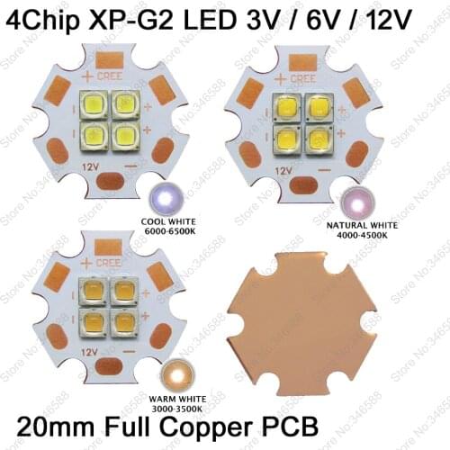 2pcs 3V / 6V / 12V Cree XPG2 XP-G2 4Chips 4LEDs 18W High Power LED Emitter Cool White Neutral White Warm White Colors for Option