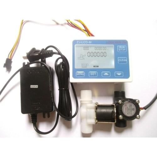 2020 G1/2" Water Flowmeter Control LCD Display+Flow Sensor Meter+Solenoid Valve Gauge +Power Adapter