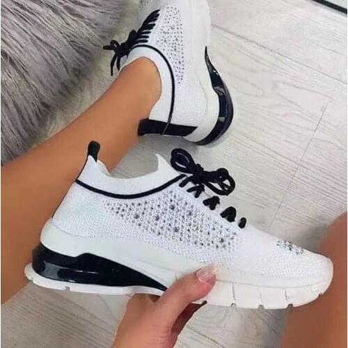 2021 spring and summer new womens shoes flying woven casual single shoes mesh rhinestone casual sneakers