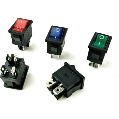 5PCS KCD1 On-Off 4Pin Rocker Switch 6A/10A 250V/125V AC Red Yellow Green Blue Button Best Price KCD1