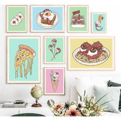 Abstract Eyeball Popsicle Pizza Food Canvas Painting Poster Cartoon Pattern Lollipop Kids Wall Art Picture Livingroom Home Decor