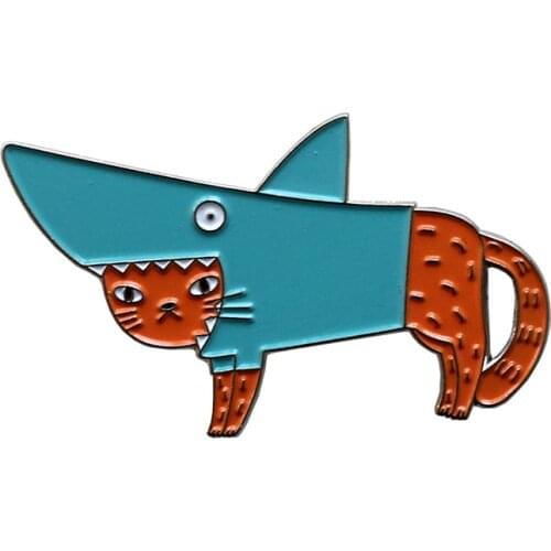 Shark Eating Cat Pin