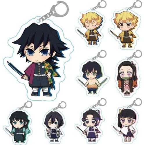 Anime Demon Slayer Keychain Funny Stare Blankly Style Keychain Kimetsu No Yaiba Cartoon Figure Acrylic Pendant Keyring