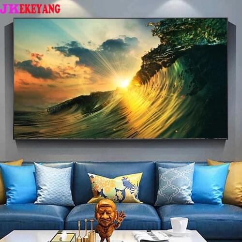 Large 5D Diy diamond painting Sunset waves Diamond Mosaic Rhinestone Embroidery cross stitch Y4592