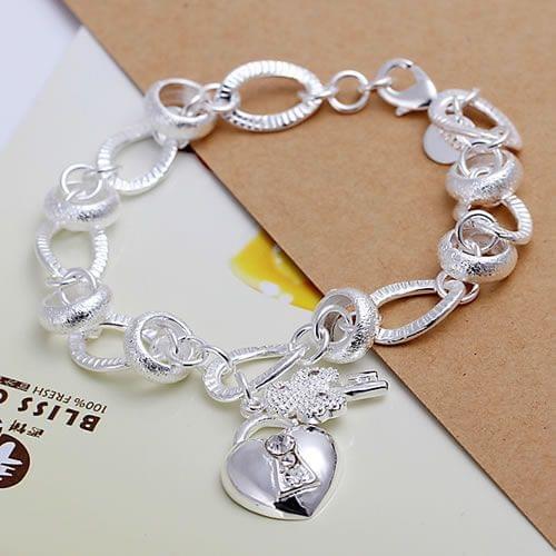 H081 bracelet, fashion jewelry Heart Lock and Flower Key Bracelet /avqajmxa aseajjla silver color