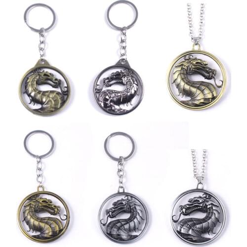 Alloy Mortal Kombat Dragon keychain Necklaces Men High Quality Vintage Game key Jewelry For Women Movie Fans Gift Accessories