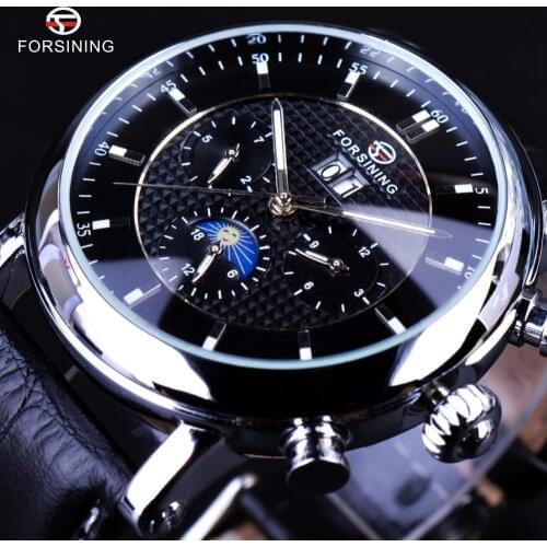 Forsining Luxury Casual Design Moonphase Calendar Display Mens Automatic Fashion Top Brand Luxury Mechanical Male Wrist Watches