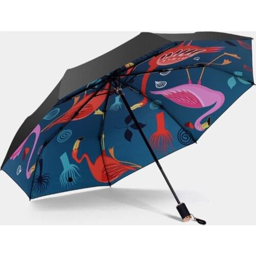 Colorful Flamingo Pattern Umbrella UV Protection Windproof Folding Compact Outdoor Travel Sun Rain Umbrellas Womens Umbrellas