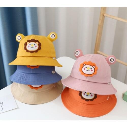 2 3 4 Years Kids Fisherman Hat Spring Summer Cotton Children Outdoor Beach Sunshade Cap Casual Boy Girl Cartoon Lion Sun Hats