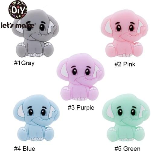 Lets Make BPA Free 5pc Elephant Teething Beads Silicone Elephants Necklaces BPA Free Baby Teether Silicone Teether Toy For Kids