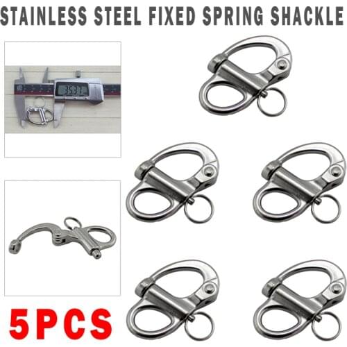 Newest 5Pcs 35mm Fixed Snap Shackle Stainless Steel Fixed Spring Shackle Lock Fit For Boat Yacht Outdoor Living Climbing
