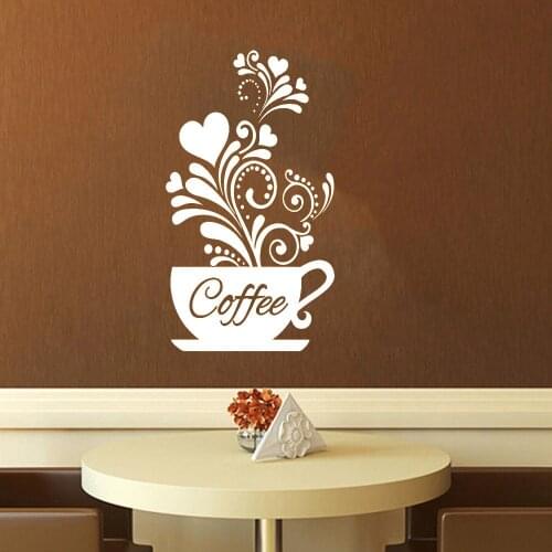 Coffee Cup Carved Flowers Wall Stickers Kicthen Restaurant Coffee Store Decoration Poster Home Decor Self-adhesive PVC Art Mural