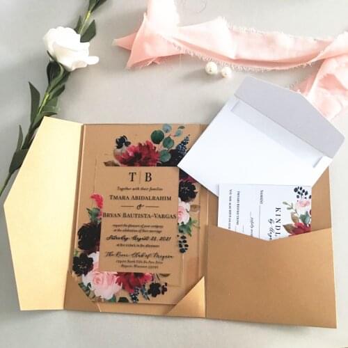 10pcs Champagne Gold Pocket Envelop Wedding Invitation Cards Laser Cut Printing Luxury Plexiglass Wedding Cards Model