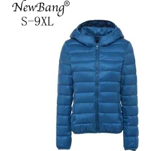 NewBang Plus Size 8XL 9XL Ultra Light Down Jacket Women Autumn Winter Warm Coat White Duck Jackets Female Hooded Parka
