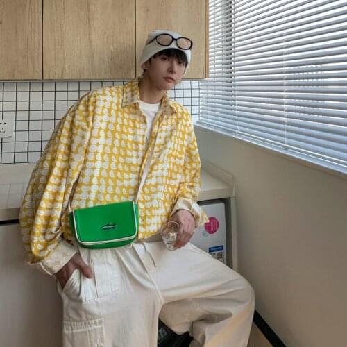 2021 Mens Long Sleeve Hawaiian Shirts Fashion Trend Sunscreen Clothes French Cuff Mens Casual Shirts Blue/yellow Color Shirts