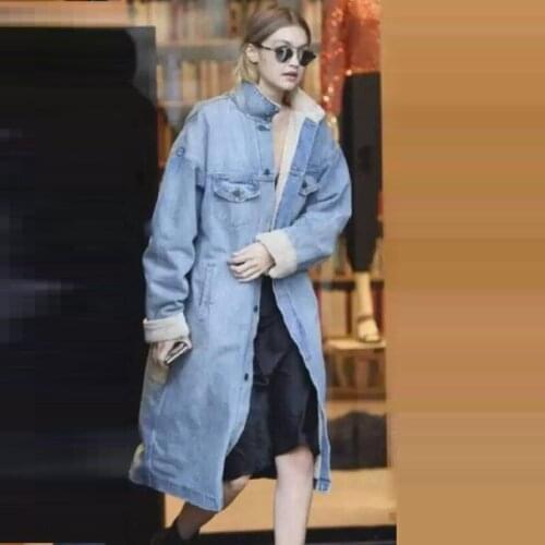 New 2021 Celebrity Women Basic Coat Winter Denim Jacket Warm Wool lining For Women Jeans Jacket Female Denim Coat chaqueta mujer