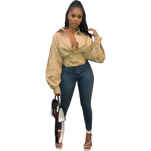 Adogirl 2020 Fall Fashion Solid Lantern Long Sleeve Blouses Button Up Turn Down Collar Shirts Tops Casual Office Women Blouses