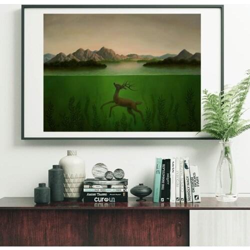 Landscape With Submerged Deer Of Marion Peck Canvas Posters Prints Wall Art Painting Decorative Picture Modern Home Decoration