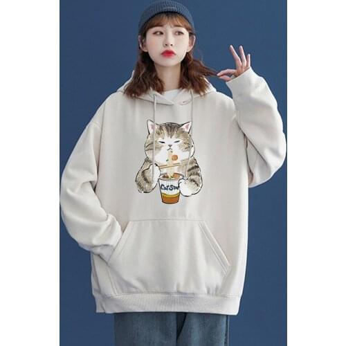 Food cat Cute cat star Printing Hoody For Women Casual Fitness Streetwear Creativity Fleece Hoodys Spring Loose Womens Hoodie