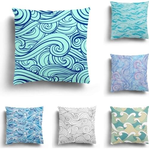 Ocean wave printing plush pillowcase home decoration sofa cushion cover Japanese wave pattern pillowcase can be customized 60x60