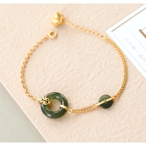 SA SILVERAGE S925 Sterling Silver Buckle Double Happiness Gourd High Grade Ladys Bracelet Jade Bracelet Chain Link Bracelets