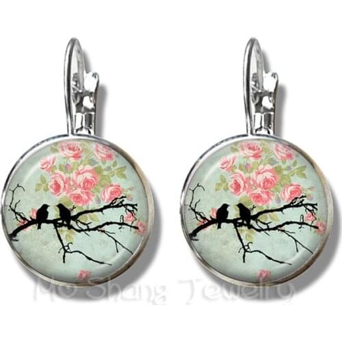 New Beautiful Green Hummingbird Stud Earrings Birds Art Picture 16mm Glass Cabochon Dome Bioshock Infinite Bird Jewelry