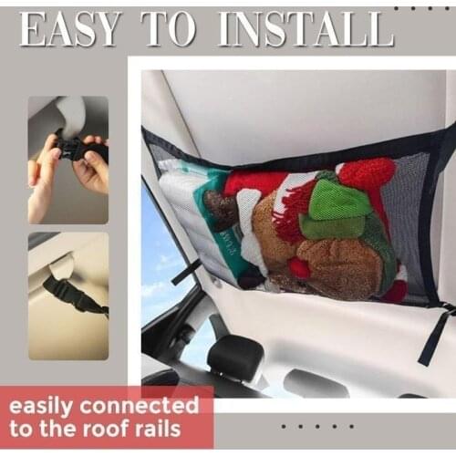 Car Roof Storage Net Car Ceiling Storage Bag Nylon Mesh Roof Rails Storage Pouch Travel Car Trunk Rear Cargo Sundries Net Bag