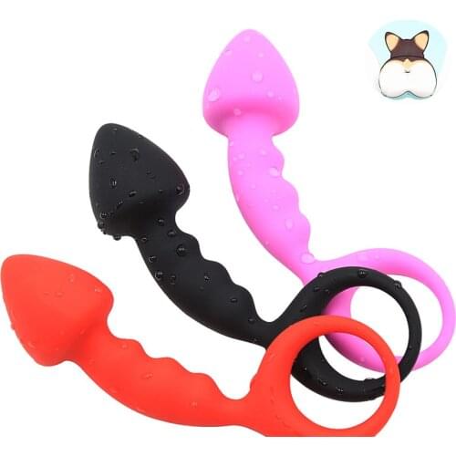 Gay Masturbator Curve Silicone Anal Butt Plugs Prostate Massager Anus Butt Delay Ring Sex Toys for Male Women