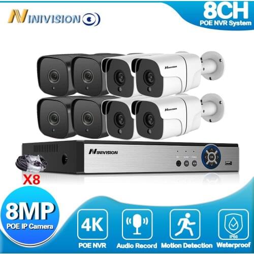 AHCVBIVN 16CH 8MP POE NVR Security System Kit Outdoor 8MP Waterproof P2P IP Camera HDD Onvif CCTV Audio Video Surveillance Set
