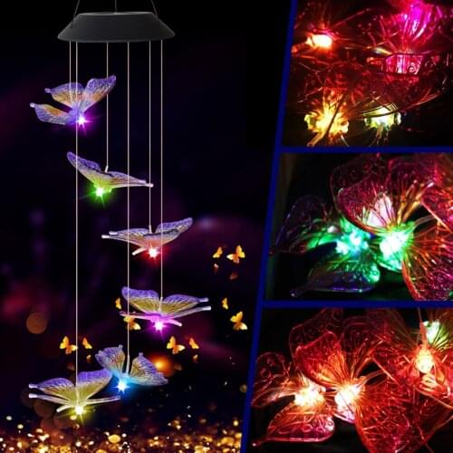 LED Solar Wind Chime Light Butterfly Style Outdoor Garland Hanging Light Holiday Solar Light Decoration