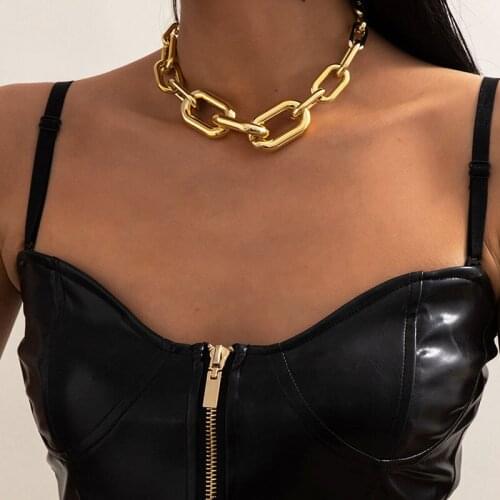 SRCOI Trendy Geometric Cross Chain Necklace Exaggerated Metal Punk Style CCB Necklace Women Hip Hop Jewelry Accessories 202104