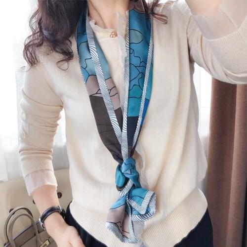 2021 spring Korean version of all-match women scarf silk hand-feel double-sided printing scarf thin section scarf 15x150cm