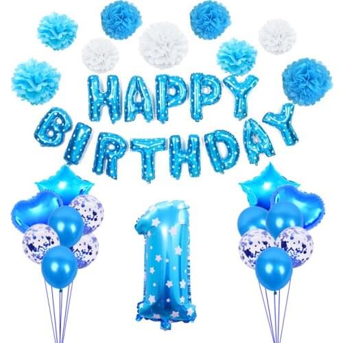 First Birthday Boy Party Blue Foil 32 Inch Number Balloon Boy Year Old Party Baby Shower 1st Birthday Decorations Supplies