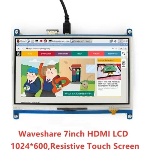 Waveshare 7inch Resistive Touch Screen LCD, 1024×600, HDMI, IPS, Various Systems Support,For Raspberry Pi