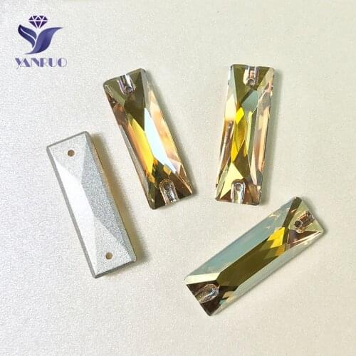YANRUO 3255 All Sizes Metallic Sunshine Cosmic Baguette Gold Stones Sew On Crystals Flat Back Strass Glass Rhinestones