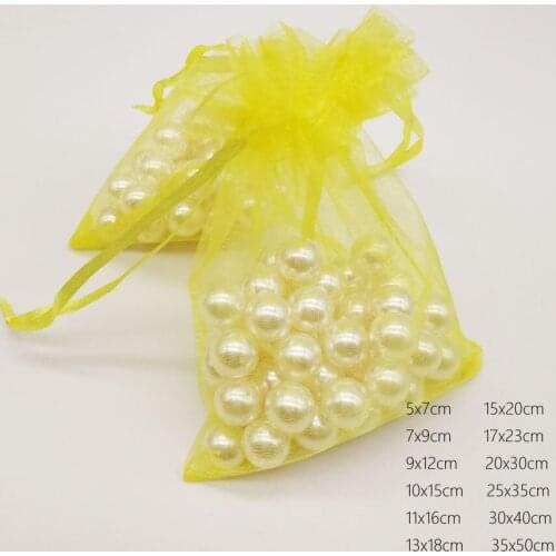 Yellow Organza Bag Drawstring Pouch Bag Jewelry Box Gift For Earring/Necklace/Ring/Jewelry Display Packaging Bags Organizer Diy