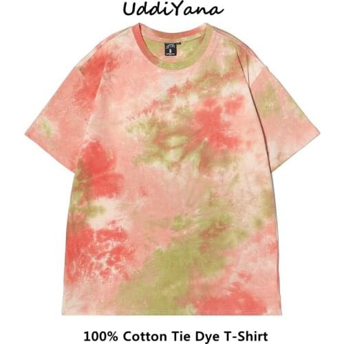 UddiYana 2021 Summer Fashion Women Tee Shirt Oversize Tie Dye Cotton T-Shirt Vintage Mens Harajuku Sweatshirt Clothes For Girls