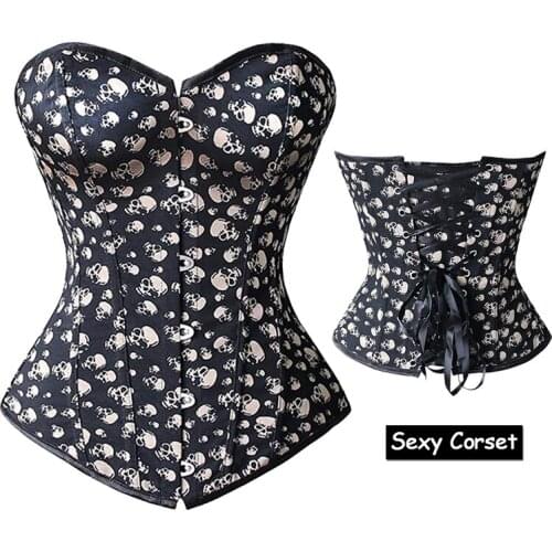 Women Print Halloween Costume Waist Slimming Overbust Corset Skull Sexy Club Bodysuits For Women Bustier Crop Top