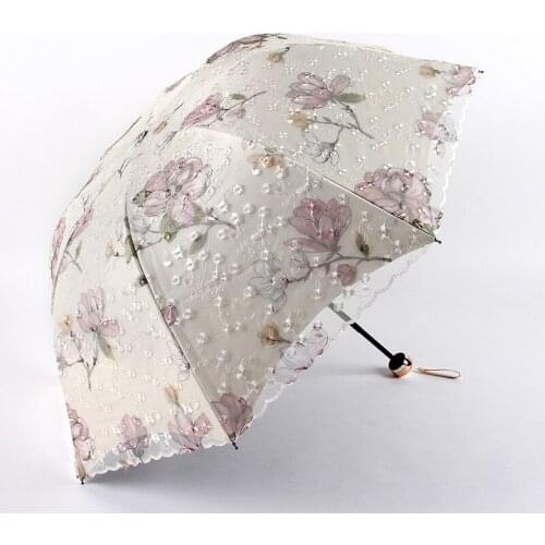 Women umbrella double embroidered lace embroidered umbrella black coating anti-ultraviolet sunshade sunny and rainy umbrella