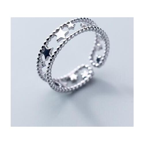 5MM 100% Authentic REAL.925 Sterling Silver Fine Jewelry Stars Band ring openable Hollow Womens GTLJ1528