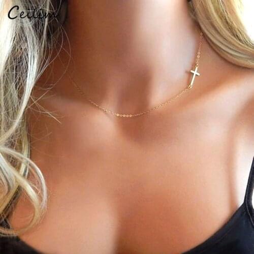 Simple Gold and Silver Color Cross Choker Necklace for Women Bohemian Stainless Steel Short Chain Necklace Summer Jewelry Collar