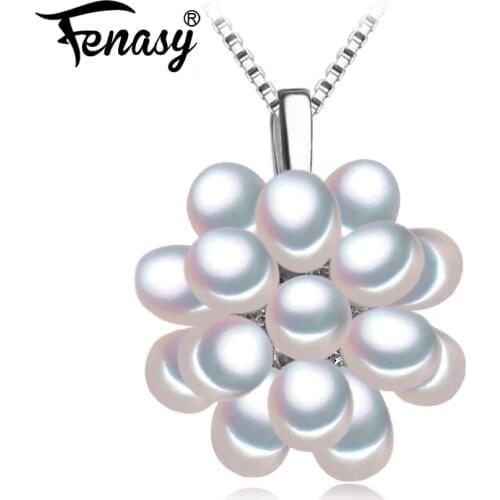 FENASY Natural Freshwater Pearl Necklaces For Women Bohemian Many Pearls Flower Pendant Chain Choker Necklace Idea Gift