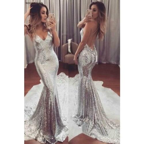 Sexy Formal Gowns Sequins 2018 Abendkleider Custom Made Mermaid Evening Dresses Vestido De Festa Robe De Soiree Formal Dress