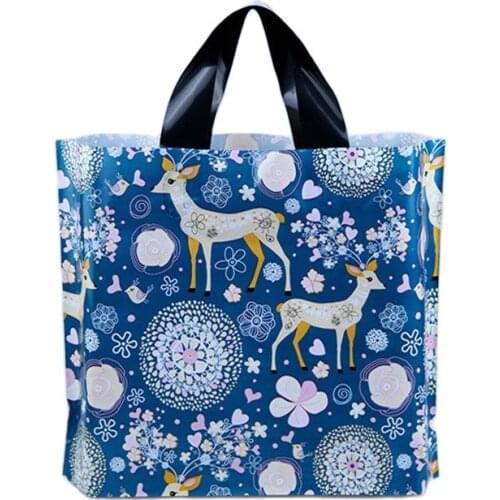 Four Sizes Thickened Christmas Sika Deer Children Clothing Packaging Large Plastic New Year Handbag Gift Bags With Handles