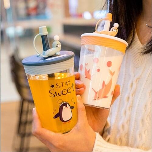 450Ml Cute Cartoon Water Cup Drinking Bottle with Straw Student Water Bottles Portable Travel Bottle Water Cup Bpa Free for Kids