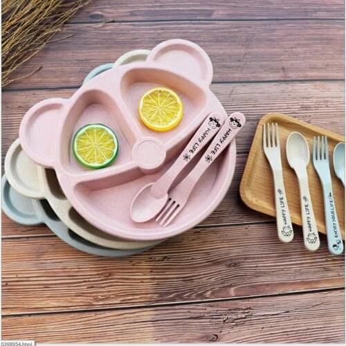50set Baby bowl+spoon+fork Feeding Food Tableware Cartoon Bear Kids Dishes Eating Dinnerware Anti-hot Training Dinner Plate